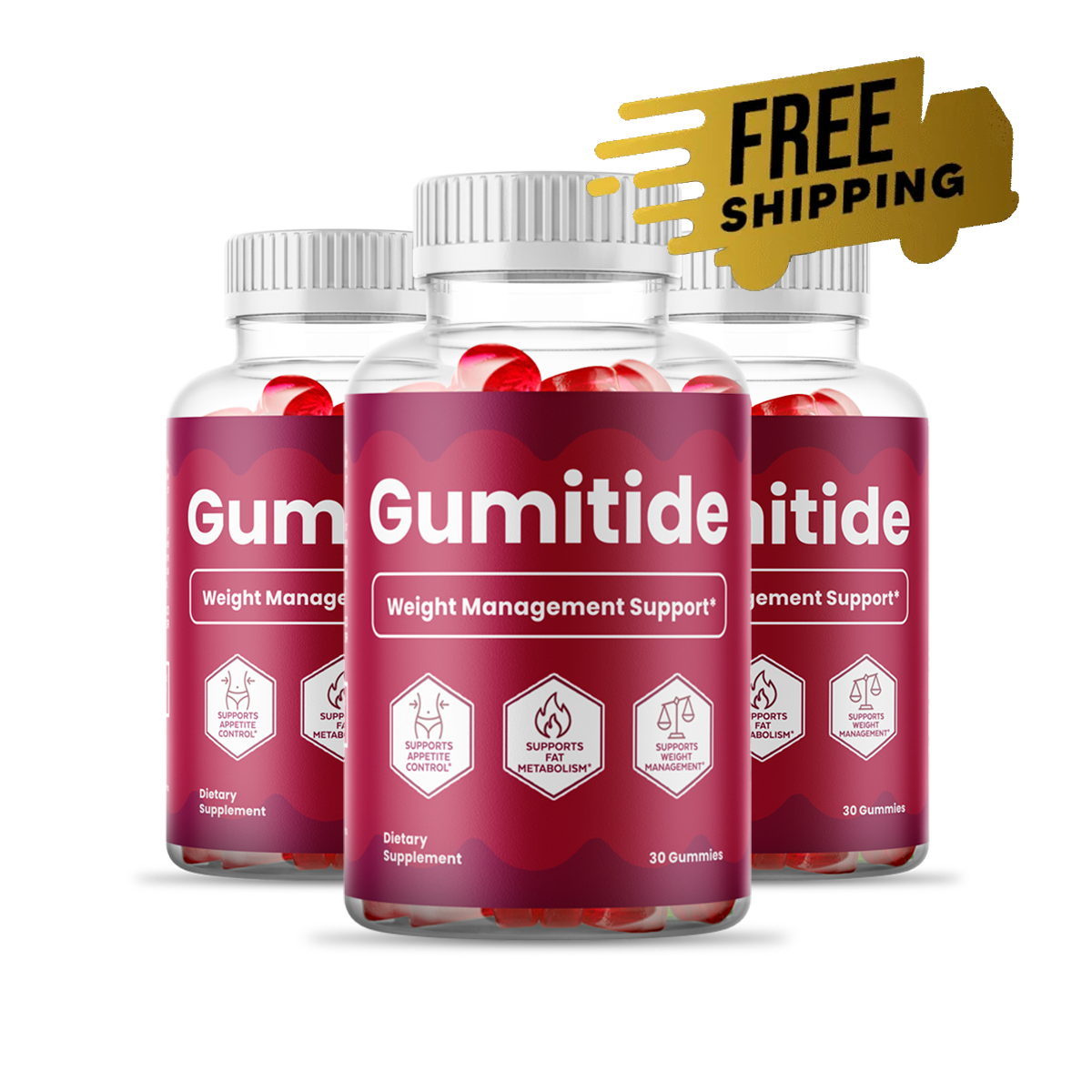 Gumitide Gummies three-bottle package with free US shipping