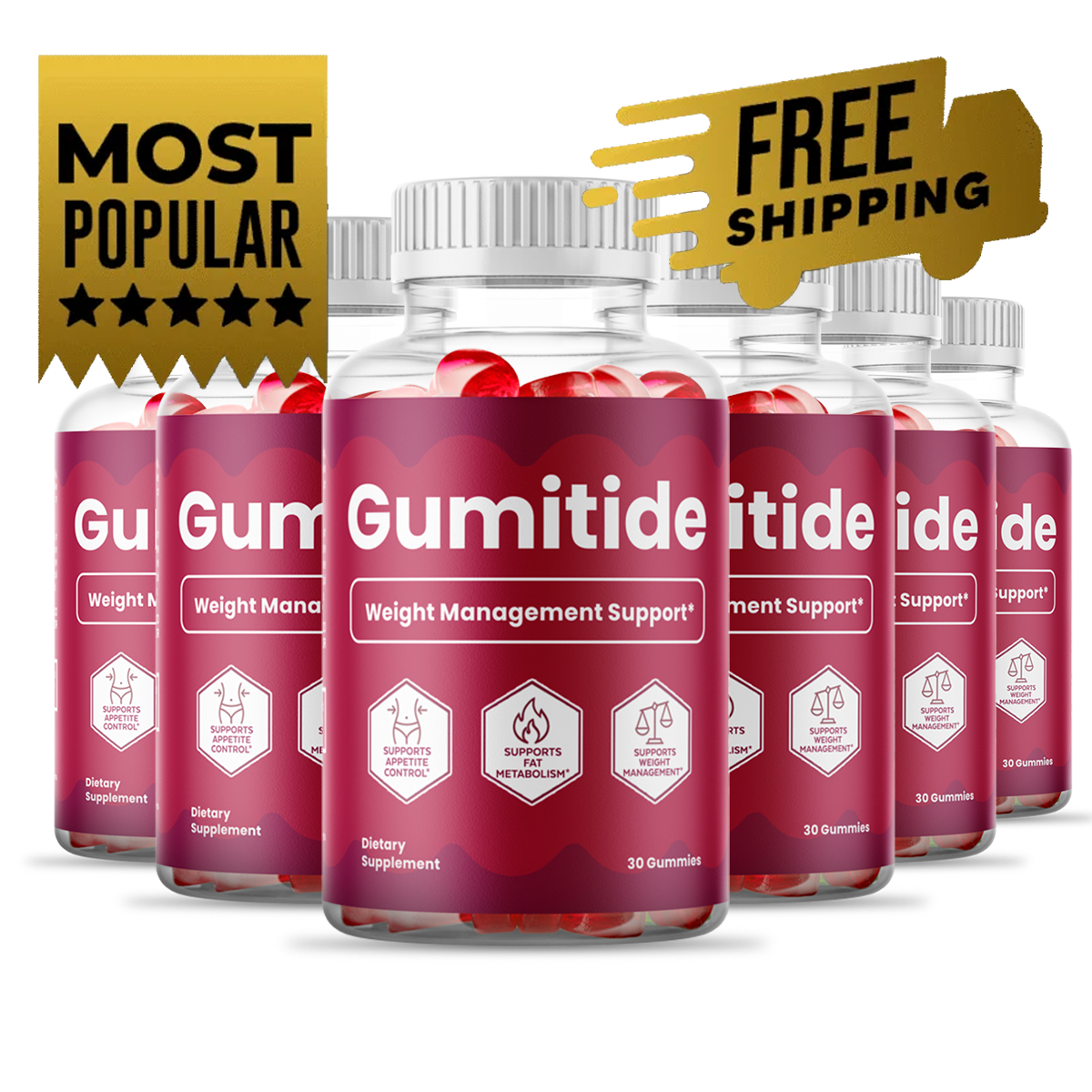 Gumitide Gummies six-bottle package with free US shipping